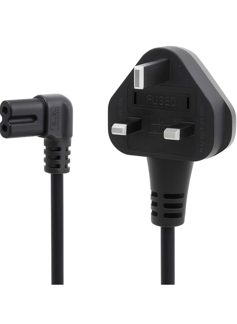 دائرة خضراء كابل طاقة 5M C7 (الشكل 8) بريطاني بمقبس ثلاثي الدبابيس - سلك رئيسي BS1363 من النوع G IEC، موصل بزاوية 90 درجة، سلك طاقة تيار متردد ثنائي النواة 0.75 مم² للتلفزيون، PS5، Xbox، أجهزة العرض - Image 1