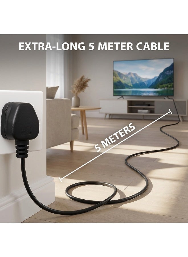 دائرة خضراء كابل طاقة 5M C7 (الشكل 8) بريطاني بمقبس ثلاثي الدبابيس - سلك رئيسي BS1363 من النوع G IEC، موصل بزاوية 90 درجة، سلك طاقة تيار متردد ثنائي النواة 0.75 مم² للتلفزيون، PS5، Xbox، أجهزة العرض - Image 2