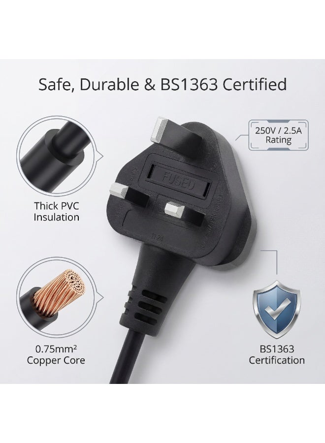 دائرة خضراء كابل طاقة 5M C7 (الشكل 8) بريطاني بمقبس ثلاثي الدبابيس - سلك رئيسي BS1363 من النوع G IEC، موصل بزاوية 90 درجة، سلك طاقة تيار متردد ثنائي النواة 0.75 مم² للتلفزيون، PS5، Xbox، أجهزة العرض - Image 5