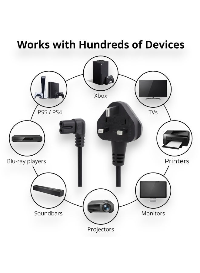 دائرة خضراء كابل طاقة 5M C7 (الشكل 8) بريطاني بمقبس ثلاثي الدبابيس - سلك رئيسي BS1363 من النوع G IEC، موصل بزاوية 90 درجة، سلك طاقة تيار متردد ثنائي النواة 0.75 مم² للتلفزيون، PS5، Xbox، أجهزة العرض - Image 3