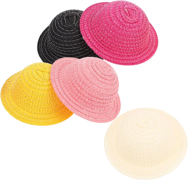 OSALADI 5pcs Mini Straw Woven Doll Hats Craft Accessories for Doll Making, Photo Props, Summer Decoration, - Image 1