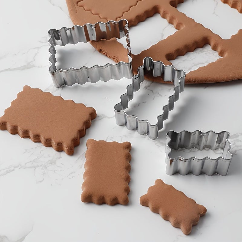 6Pcs Stainless Steel Rectangular Cake Ring Cookie Stamping Mold Baking Cutting Tool - Image 1