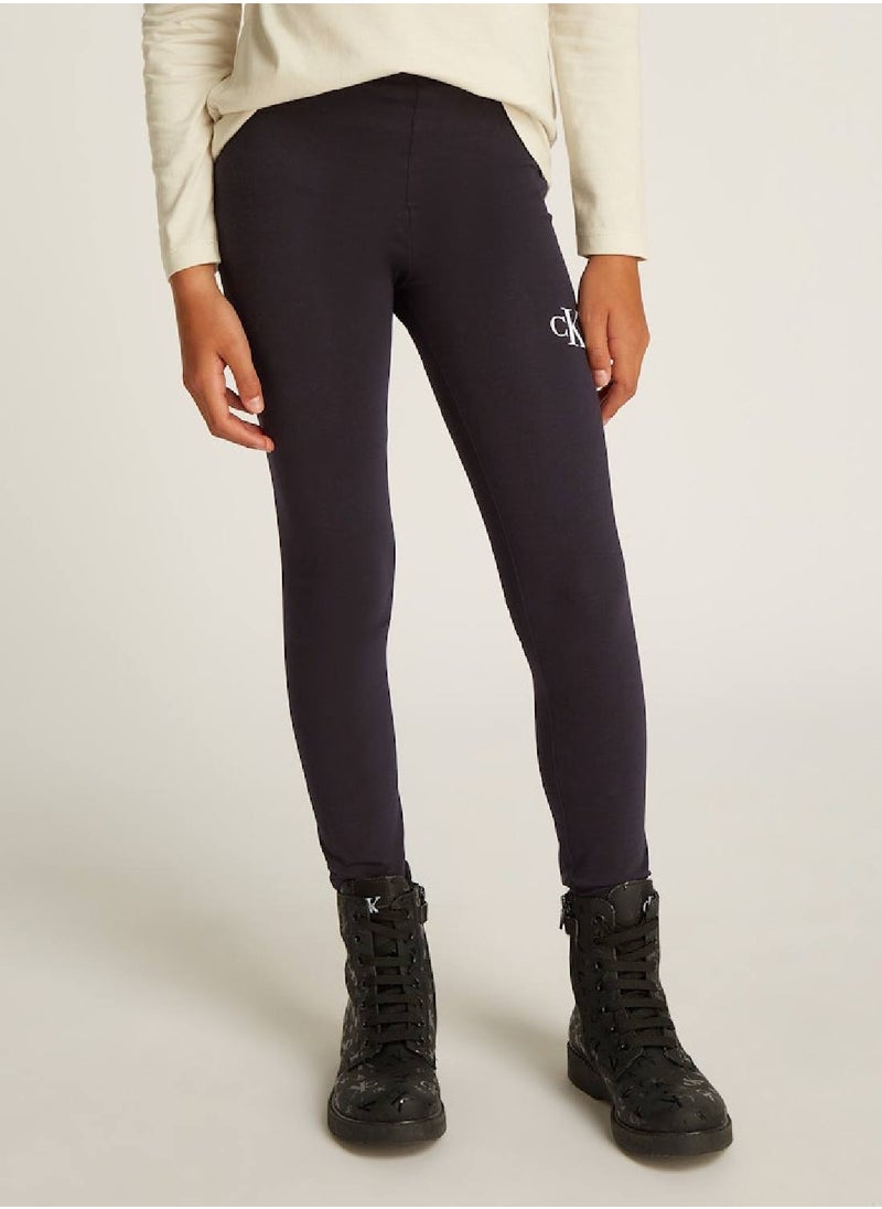 Calvin Klein Jeans Girls' Slim Logo Leggings - Cotton, Black  - Image 1