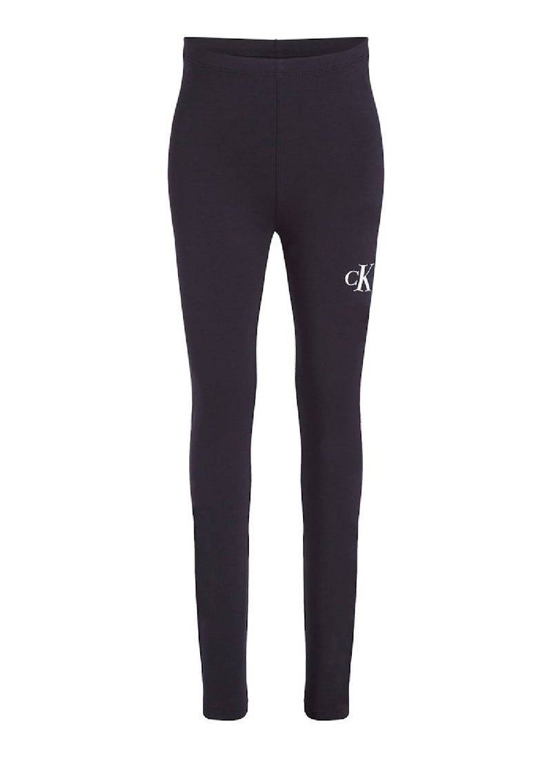 Calvin Klein Jeans Girls' Slim Logo Leggings - Cotton, Black  - Image 3