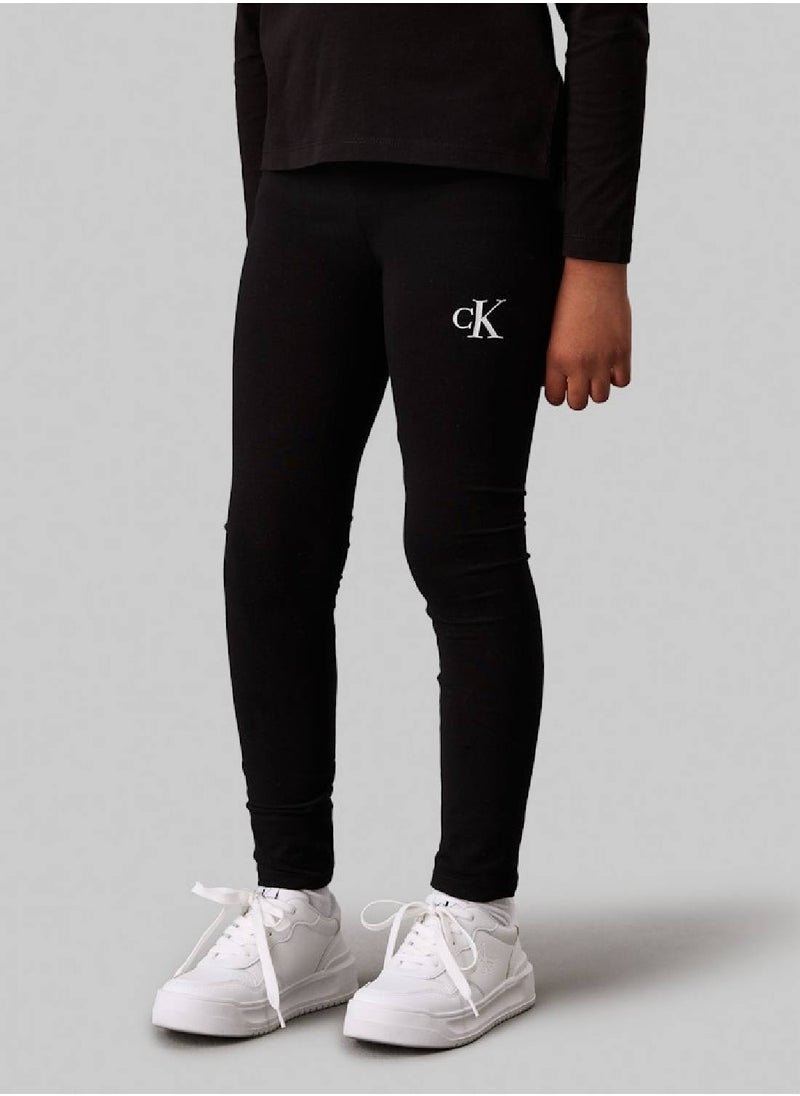 Calvin Klein Jeans Girls' Slim Logo Leggings - Cotton, Black  - Image 2