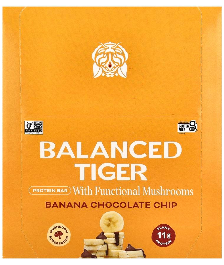 Balanced Tiger Protein Bar Banana Chocolate Chip 12 Bars 1.55 oz (44 g) Each