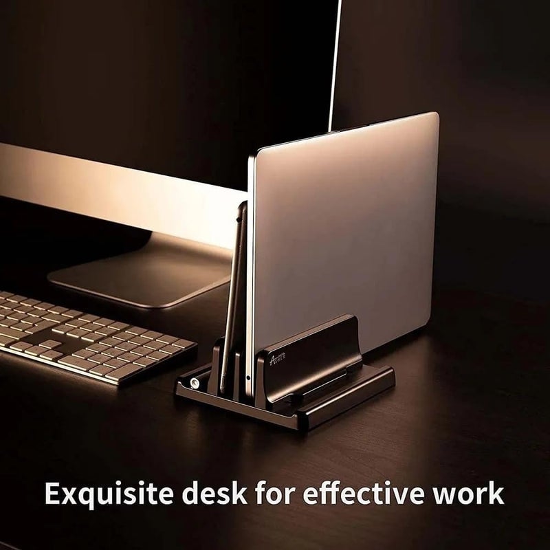 Laptop Stand, Laptop Stand for Desk, Adjustable Vertical Laptop Holder, Space-Saving, Black Desk Accessories(Large) Large - Image 4