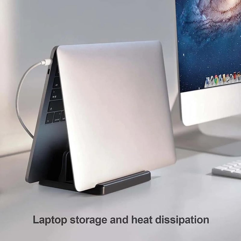 Laptop Stand, Laptop Stand for Desk, Adjustable Vertical Laptop Holder, Space-Saving, Black Desk Accessories(Large) Large - Image 5