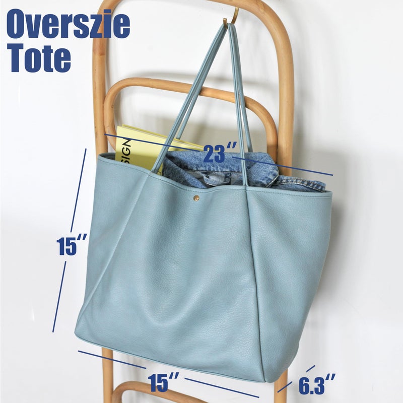 HOXIS Oversize Pu Leather Tote Women Weekender Bag Shopper Handbag Travel Purse (Dusty Blue) - Image 4
