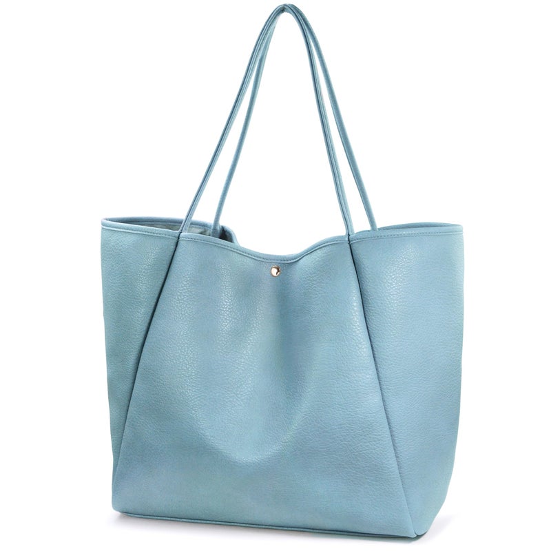 HOXIS Oversize Pu Leather Tote Women Weekender Bag Shopper Handbag Travel Purse (Dusty Blue) - Image 1
