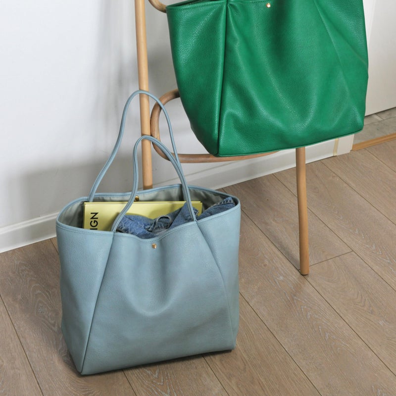 HOXIS Oversize Pu Leather Tote Women Weekender Bag Shopper Handbag Travel Purse (Dusty Blue) - Image 3