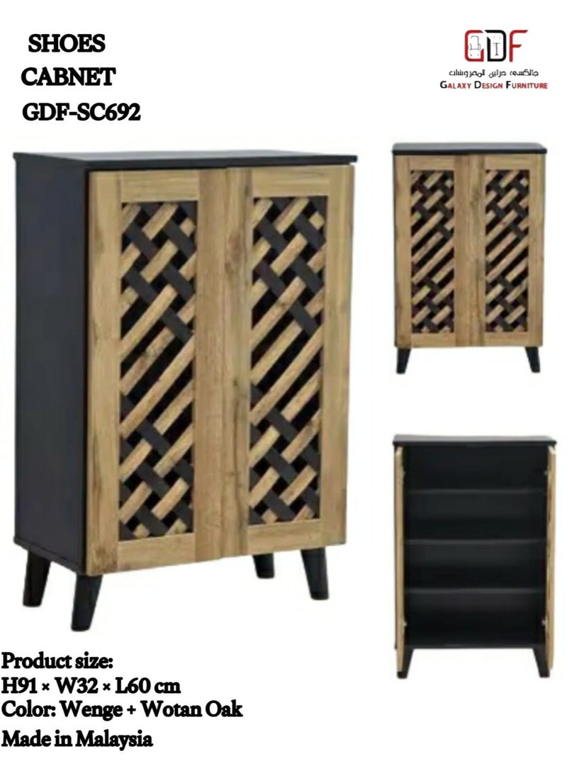 جالاكسي ديزاين خزانة أحذية/رف أحذية خشبي من MDF بتصميم جالاكسي - لون وينج + لون خشب البلوط، موديل GDF-SC692 - Image 1