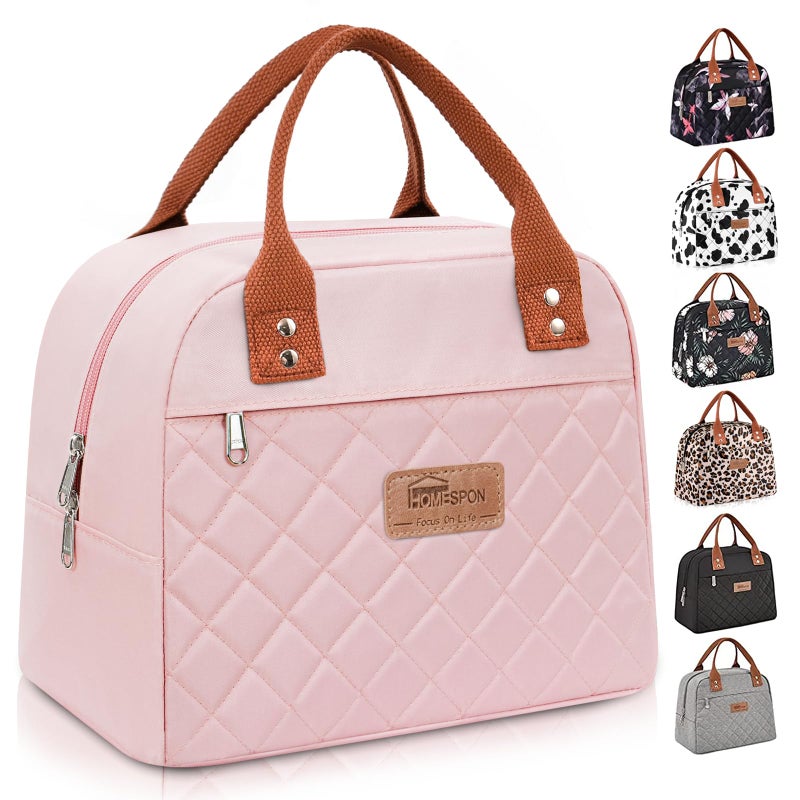 HOMESPON Insulated Lunch Bag for Women Men Adults Lunch Tote with Front Pocket Lunch Box Container Cooler Bag for Work Picnic (Pink) - Image 1