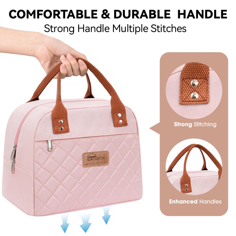 HOMESPON Insulated Lunch Bag for Women Men Adults Lunch Tote with Front Pocket Lunch Box Container Cooler Bag for Work Picnic (Pink) - Image 3