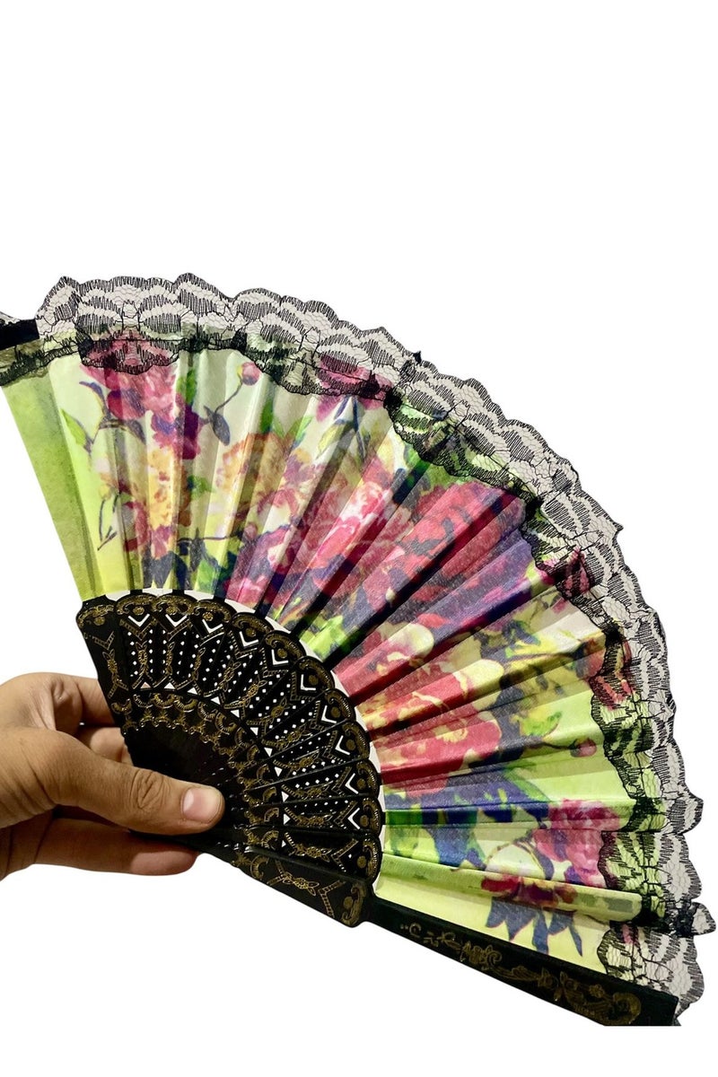 Folding Fan, Style Handheld Fan with Fabric Plastic Frame for Wedding Party Dancing - Image 1