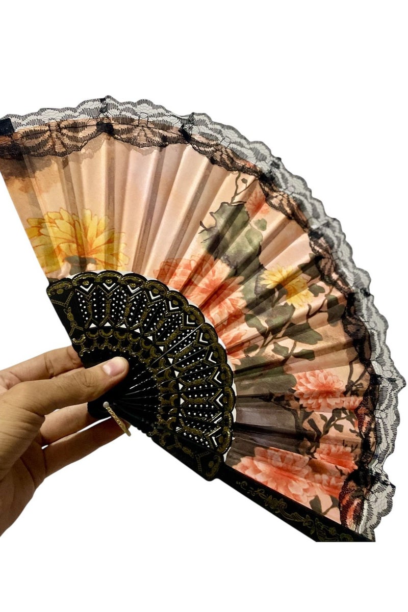Folding Fan, Style Handheld Fan with Fabric Plastic Frame for Wedding Party Dancing - Image 3