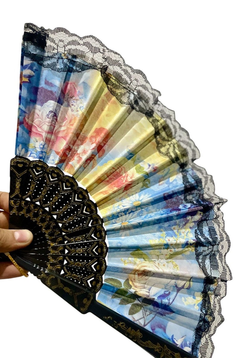 Folding Fan, Style Handheld Fan with Fabric Plastic Frame for Wedding Party Dancing - Image 4