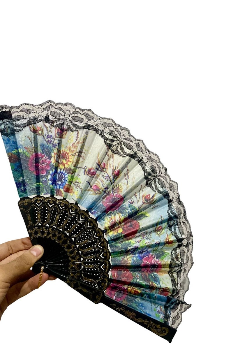 Folding Fan, Style Handheld Fan with Fabric Plastic Frame for Wedding Party Dancing - Image 5