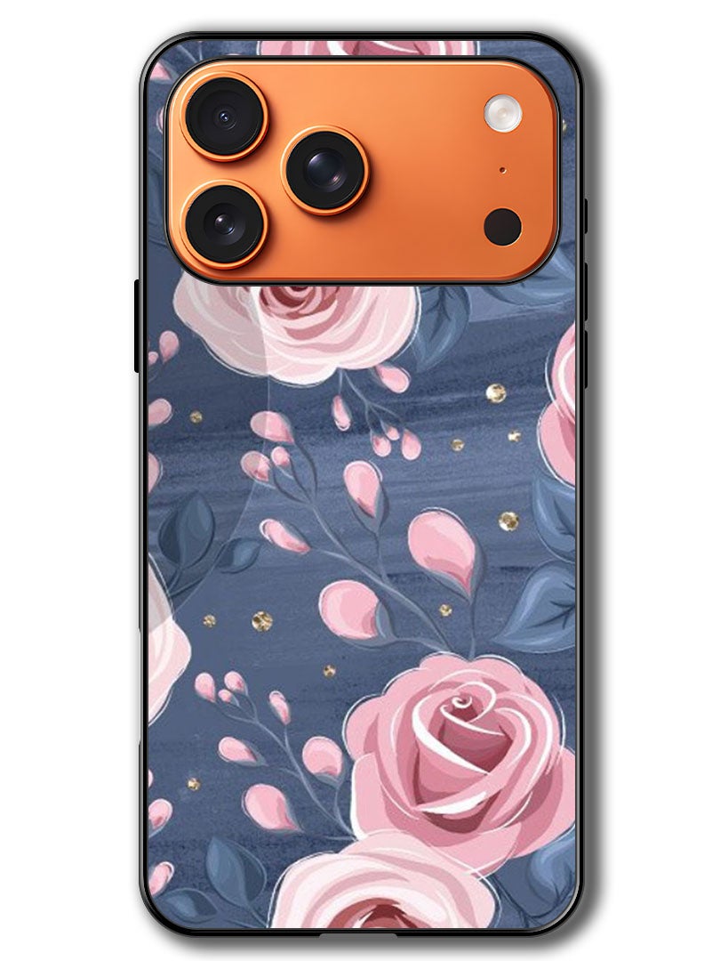 Theodor حافظة متوافقة مع آبل آيفون 17 برو ماكس 6.9 بوصة حماية مضادة للصدمات غلاف بامبر بنمط الورود والأوراق - Image 1