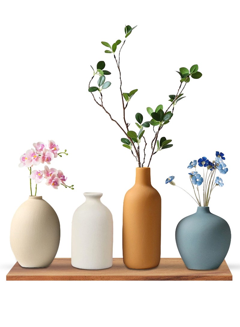 HomarKet Colorful Ceramic Vase Set of 4, Small Rustic Vase for Country Home Decor, Small Vases Minimalism Style for Modern Home Living Room Shelf Table Bookshelf Mantel Entryway Decor - Image 1