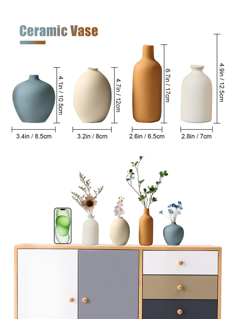 HomarKet Colorful Ceramic Vase Set of 4, Small Rustic Vase for Country Home Decor, Small Vases Minimalism Style for Modern Home Living Room Shelf Table Bookshelf Mantel Entryway Decor - Image 2