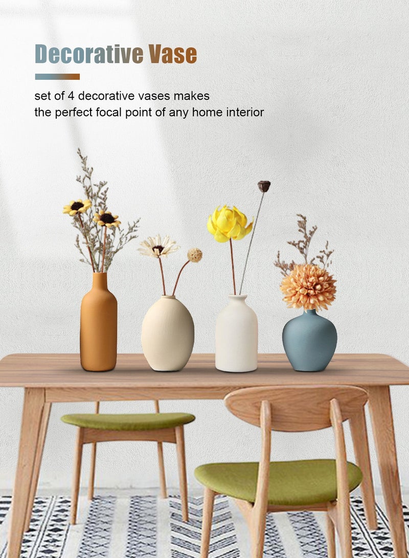 HomarKet Colorful Ceramic Vase Set of 4, Small Rustic Vase for Country Home Decor, Small Vases Minimalism Style for Modern Home Living Room Shelf Table Bookshelf Mantel Entryway Decor - Image 4