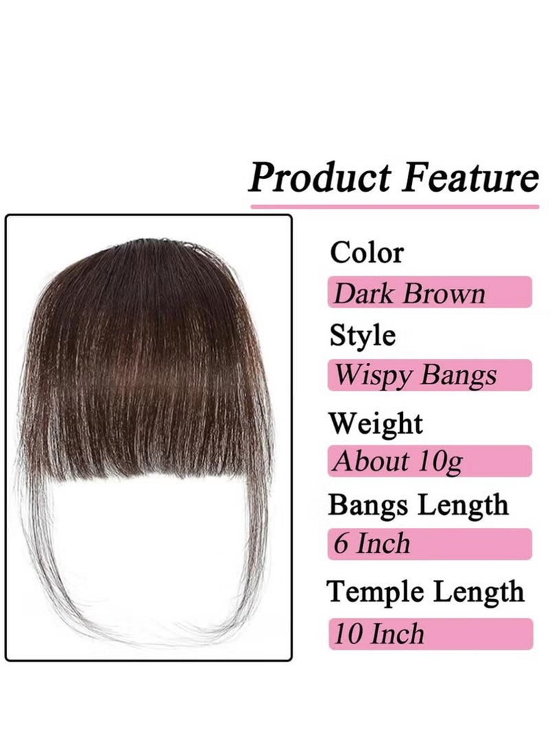 Dougez Clip in Bangs 100% Real Human Hair Extensions Clip on Wispy Bangs for Women Fringe with Temples Hairpieces Dark Brown Color - Image 2