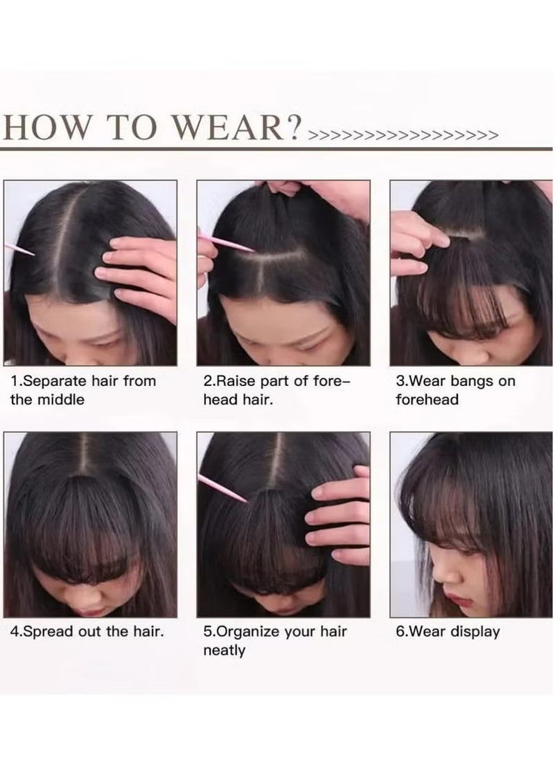 Dougez Clip in Bangs 100% Real Human Hair Extensions Clip on Wispy Bangs for Women Fringe with Temples Hairpieces Dark Brown Color - Image 4