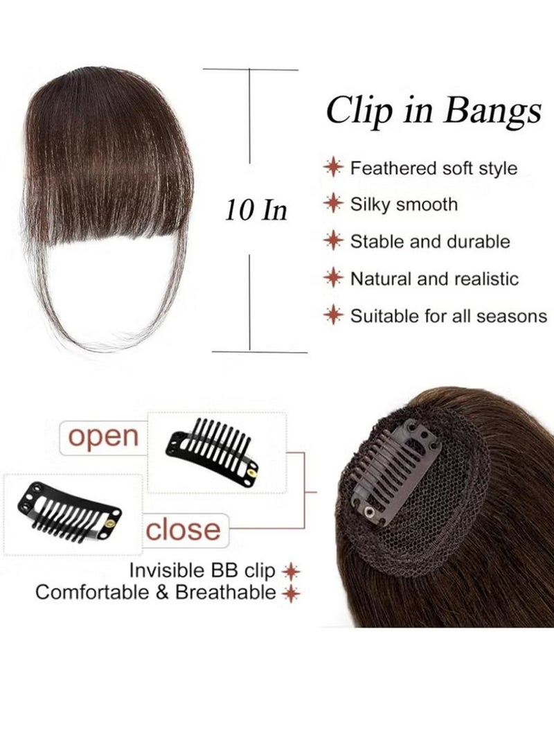 Dougez Clip in Bangs 100% Real Human Hair Extensions Clip on Wispy Bangs for Women Fringe with Temples Hairpieces Dark Brown Color - Image 3