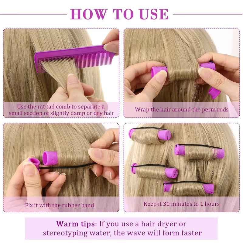 FEEL ME 60 Pieces Cold Wave Non-Slip Rods Set - 3 Sizes Plastic Heatless Perming Curlers for Women's Natural, Long, Medium, and Short Hairstyles - Image 4
