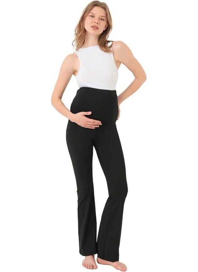 COTTONHILL بنطلون ضيق نسائي من COTTONHILL أسود بخصر مرتفع وقصة واسعة من الأسفل للحوامل  - Image 1
