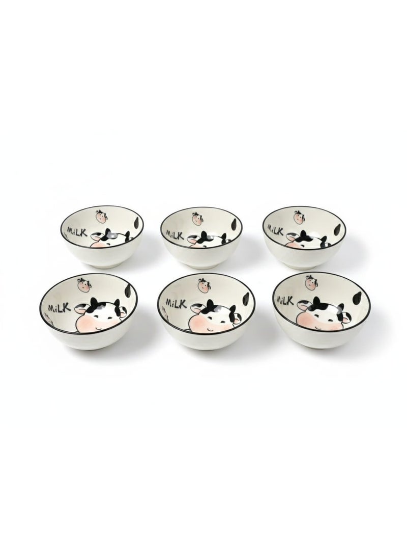 طقم بولات سيراميك برسمة بقرة 6 قطع اطباق تقديم للشوربة والسيريلك والسلطات - Image 1