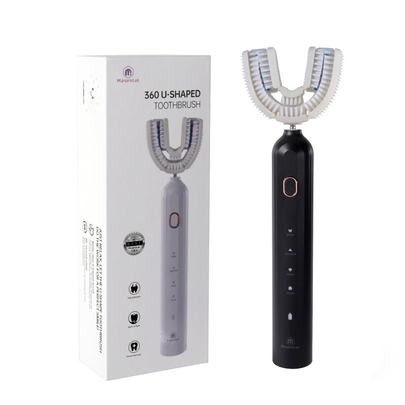 Magentak Ultrasonic U-Shaped Toothbrush for Adults, Electric Toothbrush has 23760 Nylon Bristles,Automatic 360-degree Cleaning and Waterproof IPX7, 4 Modes for Teeth Whitening (Black) - Image 1