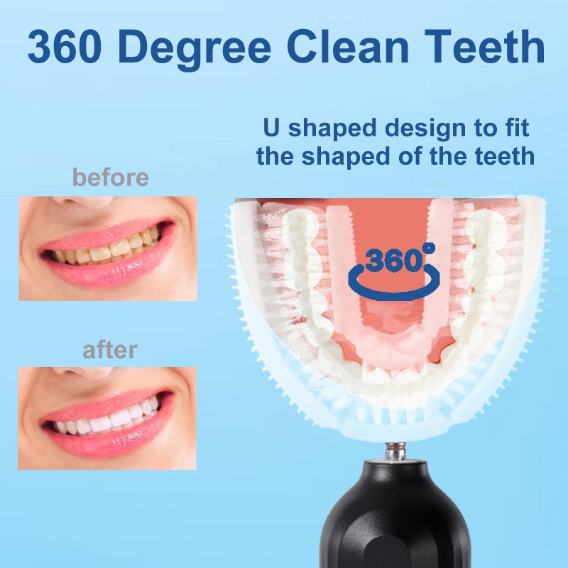 Magentak Ultrasonic U-Shaped Toothbrush for Adults, Electric Toothbrush has 23760 Nylon Bristles,Automatic 360-degree Cleaning and Waterproof IPX7, 4 Modes for Teeth Whitening (Black) - Image 2