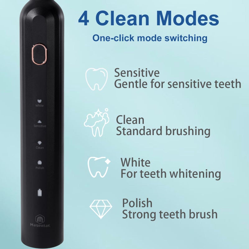 Magentak Ultrasonic U-Shaped Toothbrush for Adults, Electric Toothbrush has 23760 Nylon Bristles,Automatic 360-degree Cleaning and Waterproof IPX7, 4 Modes for Teeth Whitening (Black) - Image 5
