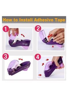 SYOSI Automatic Tape Dispenser, Handheld Tape Dispenser with Auto Cutter, Compatible with 12 mm and 19 mm Tape, 2 PCS, Gray and Purple, Includes 2 Tape Rolls  - Image 4