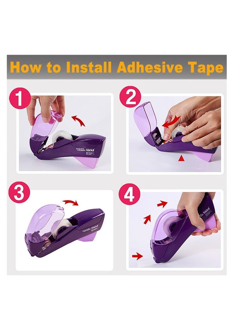 SYOSI - Automatic Tape Dispenser, Handheld Tape Dispenser with Auto Cutter, Compatible with 12 mm and 19 mm Tape, 2 PCS, Gray and Purple, Includes 2 Tape Rolls - Image 1