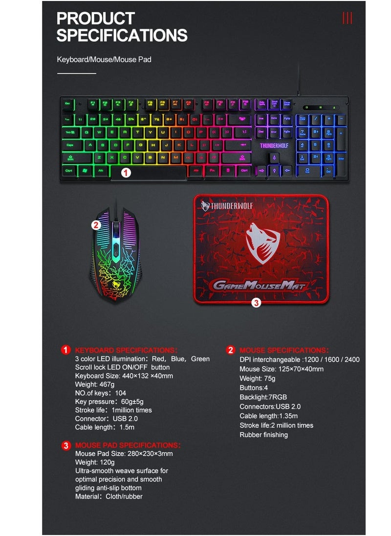 T-WOLF - Mouse Pad, Keyboard, Mouse 3 In 1 Set - Image 1
