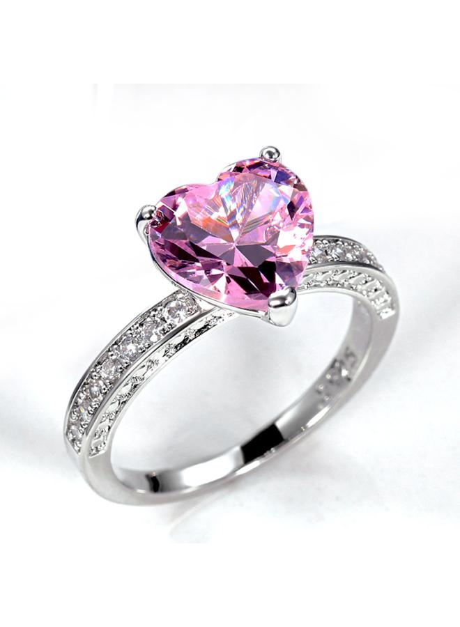 Cao Shi European And American New Wedding Ring Inlaid Aaa Heart-shaped Pink Diamond Zircon Ring Women's Engagement Hand Jewelry 