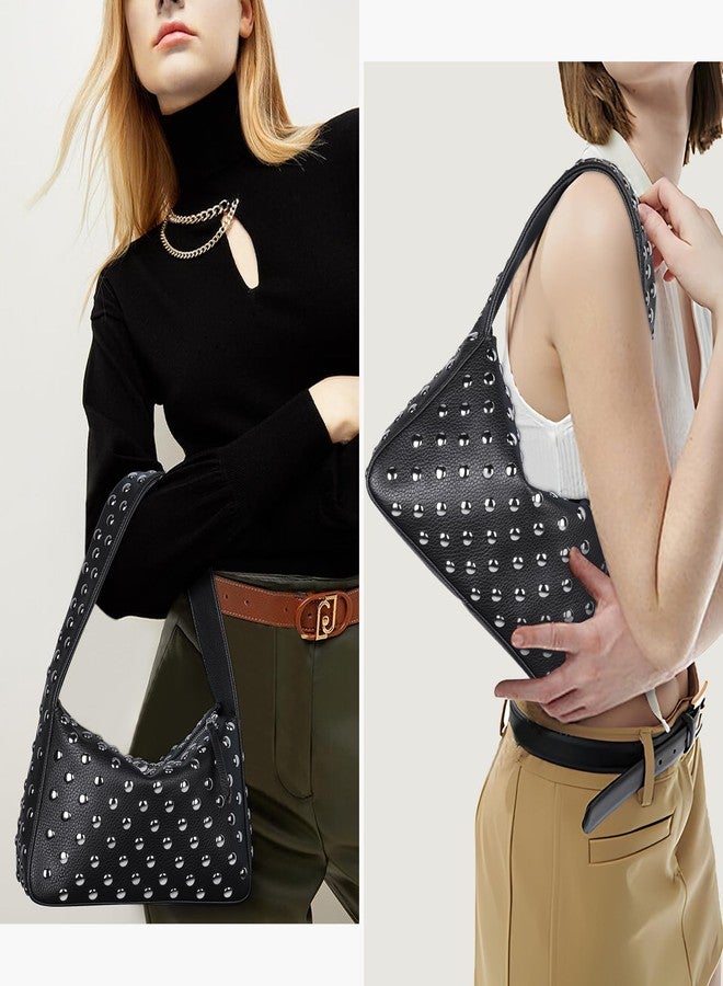 YFGBCX Studded Purses Black Shoulder Bag Y2K Purse for Women Handbag Soft Leather Fall Purse - Image 2