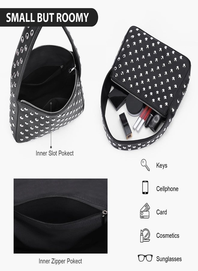 YFGBCX Studded Purses Black Shoulder Bag Y2K Purse for Women Handbag Soft Leather Fall Purse - Image 5