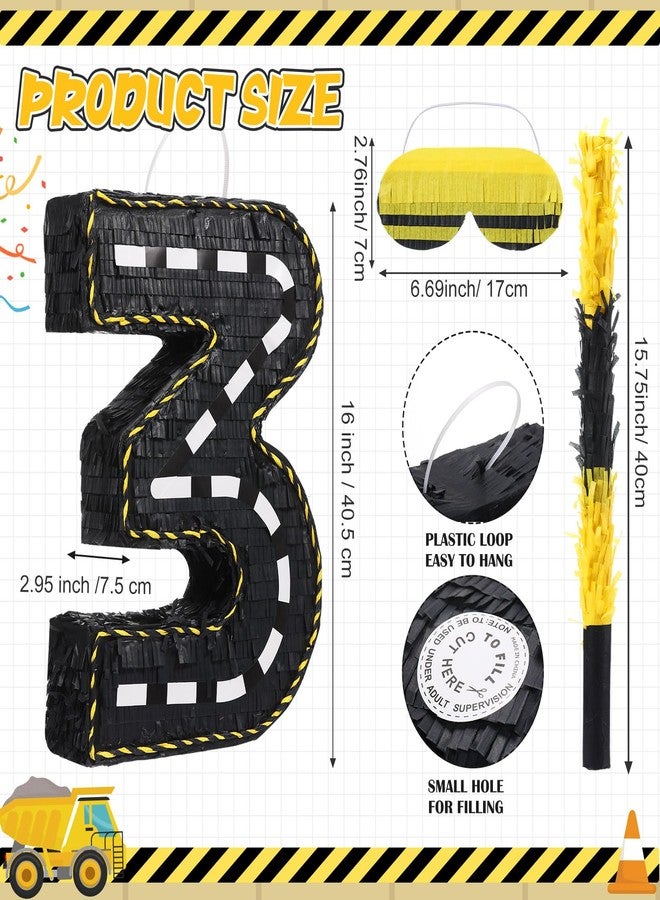 Poen زينة بينياتا من شركة بوين للإنشاءات، بينياتا رقم الطريق مقاس 16 بوصة مع عصا عصابة للعينين وقطع من قصاصات الورق الملونة لحفلات أعياد الميلاد، بينياتا جرار البناء، مستلزمات حفلات أعياد الميلاد، زينة مركزية (رقم 3) - Image 2