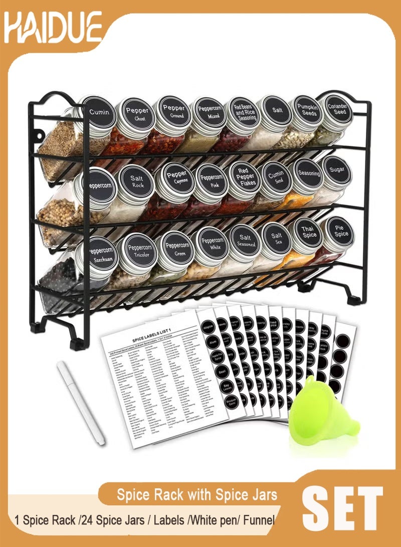 Haidue A Spice Rack  24 Spice Jars Of 120 Milliliters  386 Labels And Chalk Marks  And A Funnel Kitchen Accessory - Image 1