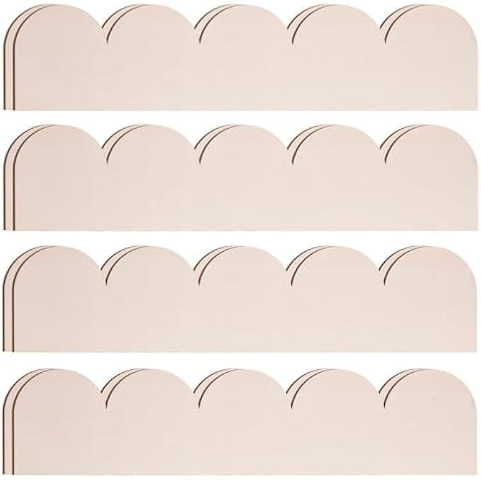 12 PCS UNFINISHED WOODEN SCALLOPED TRIMS 15.75 X 3.54 INCH DECORATIVE WOOD MOULDING TRIM SCALLOPED EDGE WOOD MOLDING DIY MOULDING TRIM FOR DIY CRAFTS HOME WALL CABINET SHELF WINDOW DOOR DECOR - Image 2