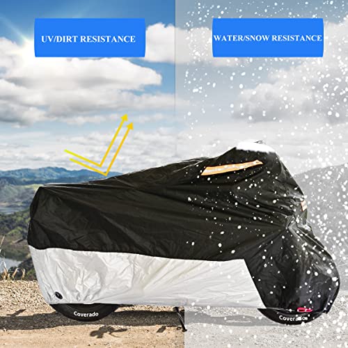 Coverado Motorcycle Cover, Coverado Motorcycle Covers Waterproof Outdoor Storage with Lockholes and Night Reflector, All Weather Waterproof Sun Protection Outdoor Scooter Cover Universal Fit Up to 93" Motors - Image 3