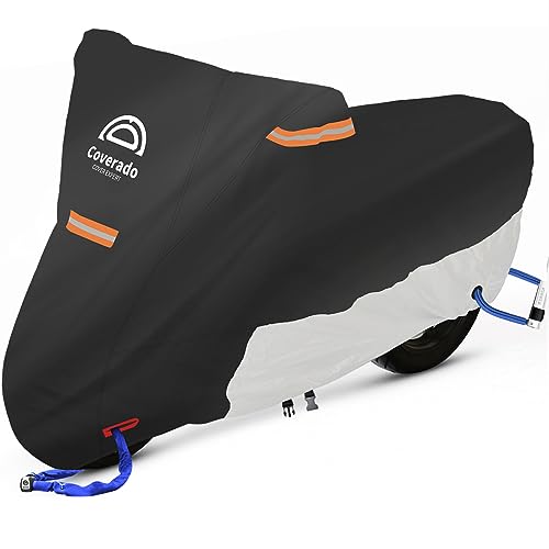 Coverado Motorcycle Cover, Coverado Motorcycle Covers Waterproof Outdoor Storage with Lockholes and Night Reflector, All Weather Waterproof Sun Protection Outdoor Scooter Cover Universal Fit Up to 93" Motors - Image 1