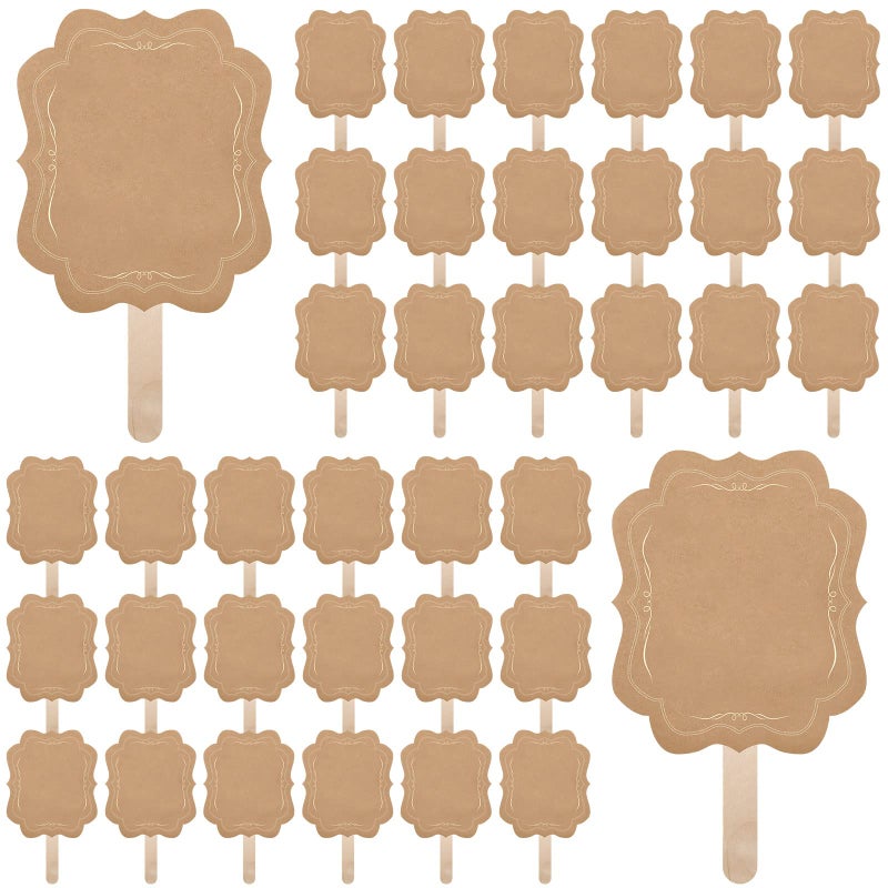Amyhill Amyhill Kraft Wedding Paper Fans Blank Handheld Church Fans and Fan Sticks with Stickers for DIY Crafting Wedding Celebration Party Favors 8 x 68 Inch40 Set