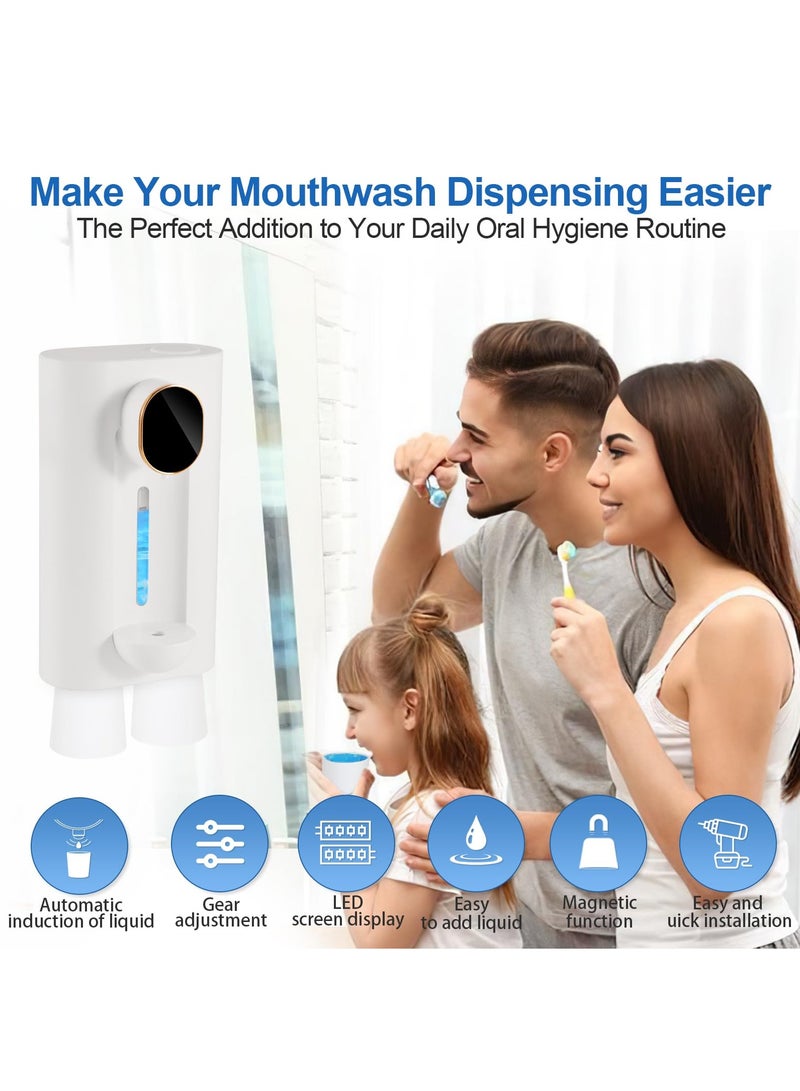 كابتن تيك Automatic Mouthwash Dispenser, 540ml (19Oz) Wall Mounted Mouthwash Dispenser, Touchless Mouthwash Dispenser for Bathroom with 2 Magnetic Cups Perfect for Kids and Adults (White) - Image 2