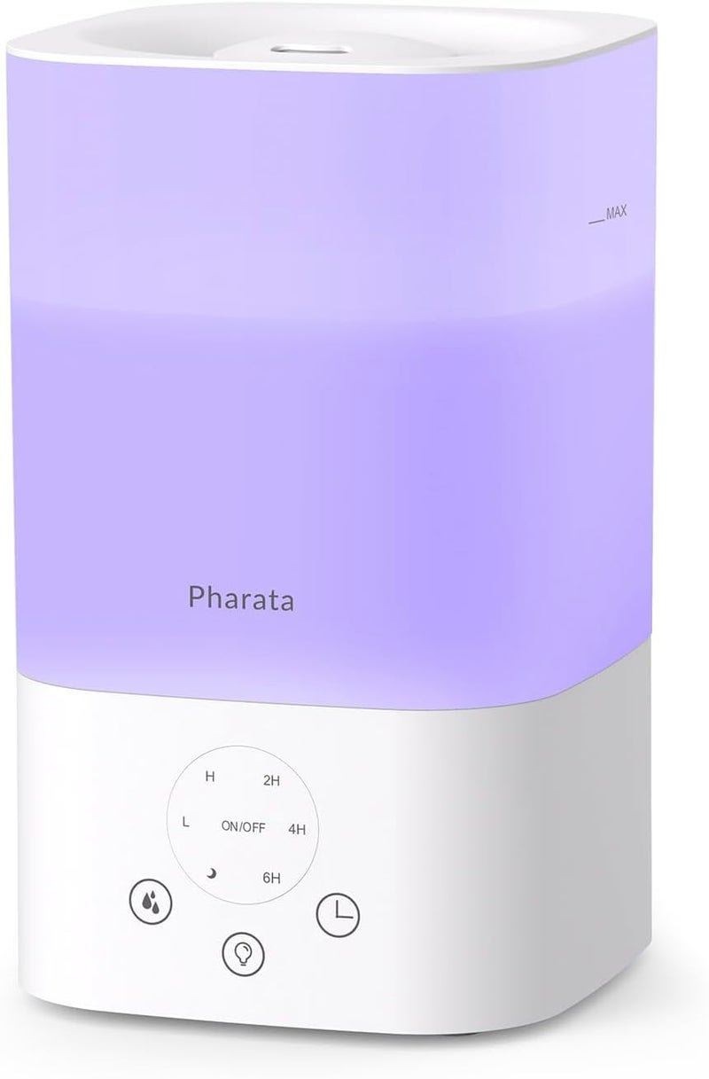 Pharata Humidifiers for Bedroom Home 35L Top Fill Air Cool Mist Humidifiers for Baby Large Room Indoor Plants Nursery Night Light White