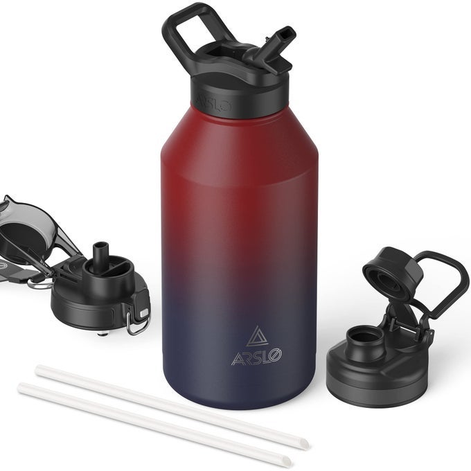64 OZ MENS WATER JUG STAINLESS STEEL INSULATED SPORT WATER BOTTLE WITH STRAW